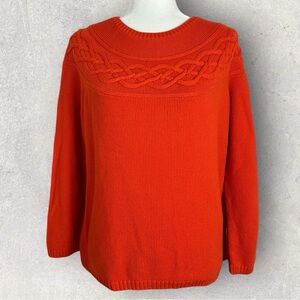 Talbots Orange Cable Knit Wool Cashmere Blend Sweater Womens Size Large Chunky‎
